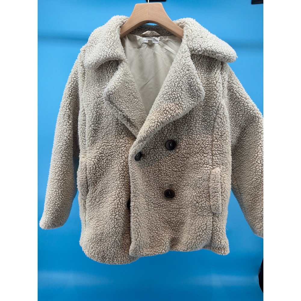 Coco + Jaimeson Cream Sherpa Teddy Coat Double Breasted Fleece Jacket
